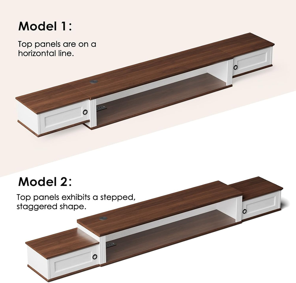 Farmhouse Floating TV Stand for 80" TVs, with LED Light & Outlet | 7...