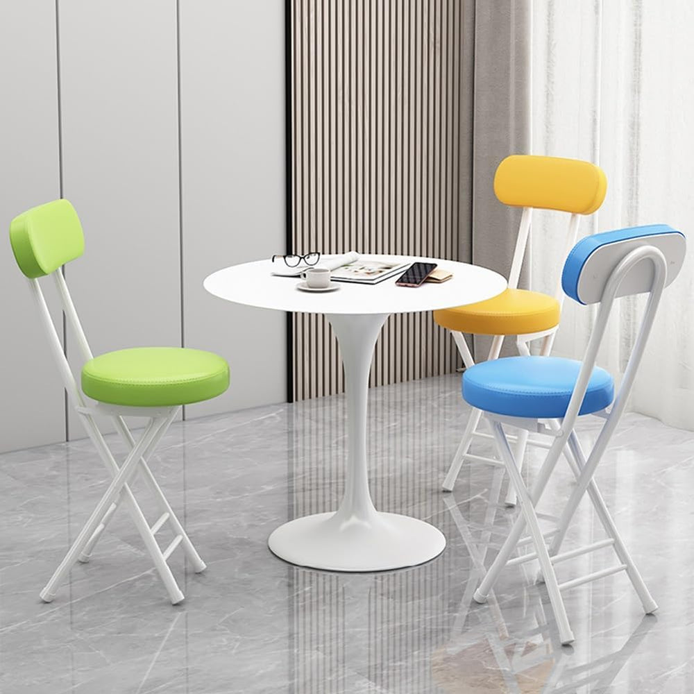 Folding Stool with Backrest, Cushioned Padded Leather Round Portable Foldable...