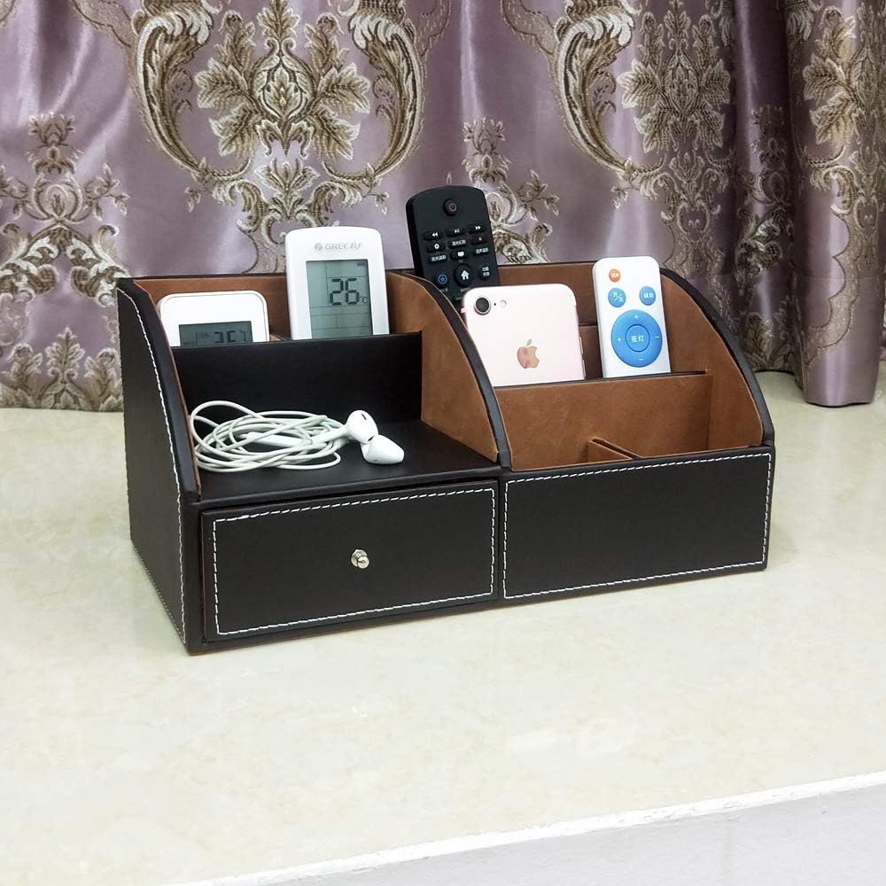NA PU leather Desk Organizer with drawer pen holder for desk Multifunctional home thickened storage box as remote control holder makeup storage organizer HeBen1036