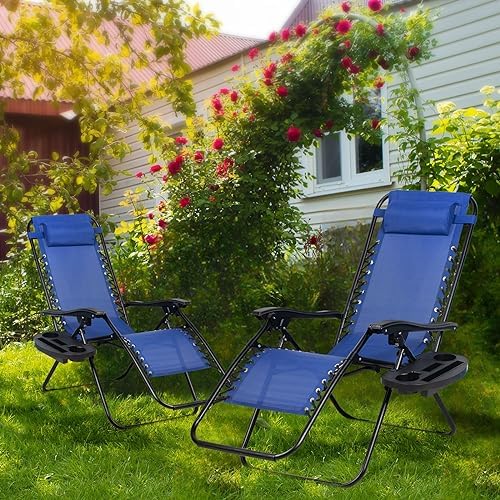 Nazhura Set of 2 Relaxing Recliners Patio Chairs Adjustable Steel Mesh Zero G...