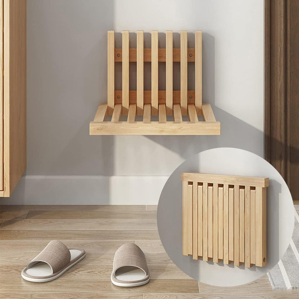 Wall-Mounted Folding Stool, Solid Wood Shoe Changing Stool, Ultra-Thin, Load-...