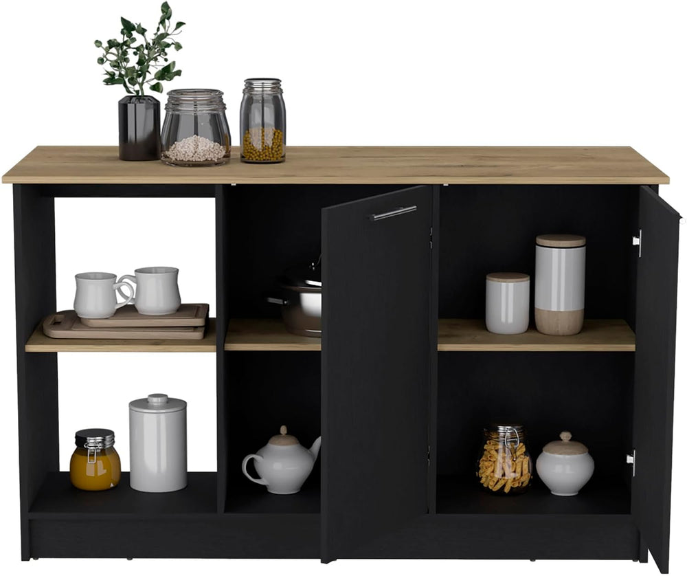 Kitchen Island with Large Top Surface and Double Door Cabinet | Includes doub...