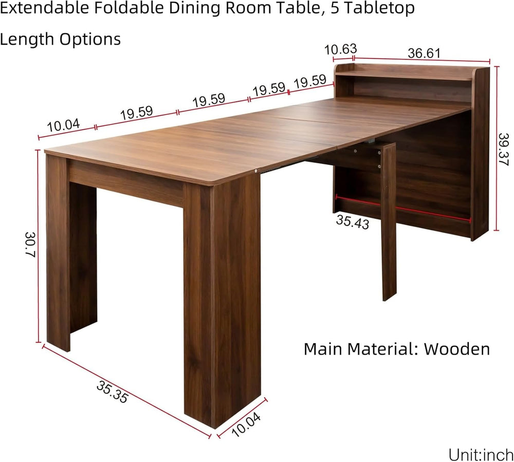 KEIKI 30”-99”L Extendable Foldable Dining Room Table with Storage for 1-10 Pe...