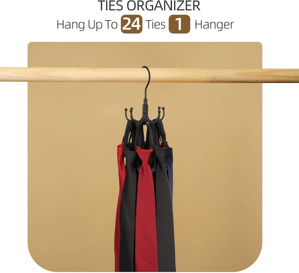 ZEDODIER Belt Hanger, 4 Pack Rotatable Belt Rack Closet Accessories Organizer, Maximum 24 Storage Capacity, Hanging Holder Storage Hook for Belt, Bra, Tank Top, Tie, Scarf, Purse, Black