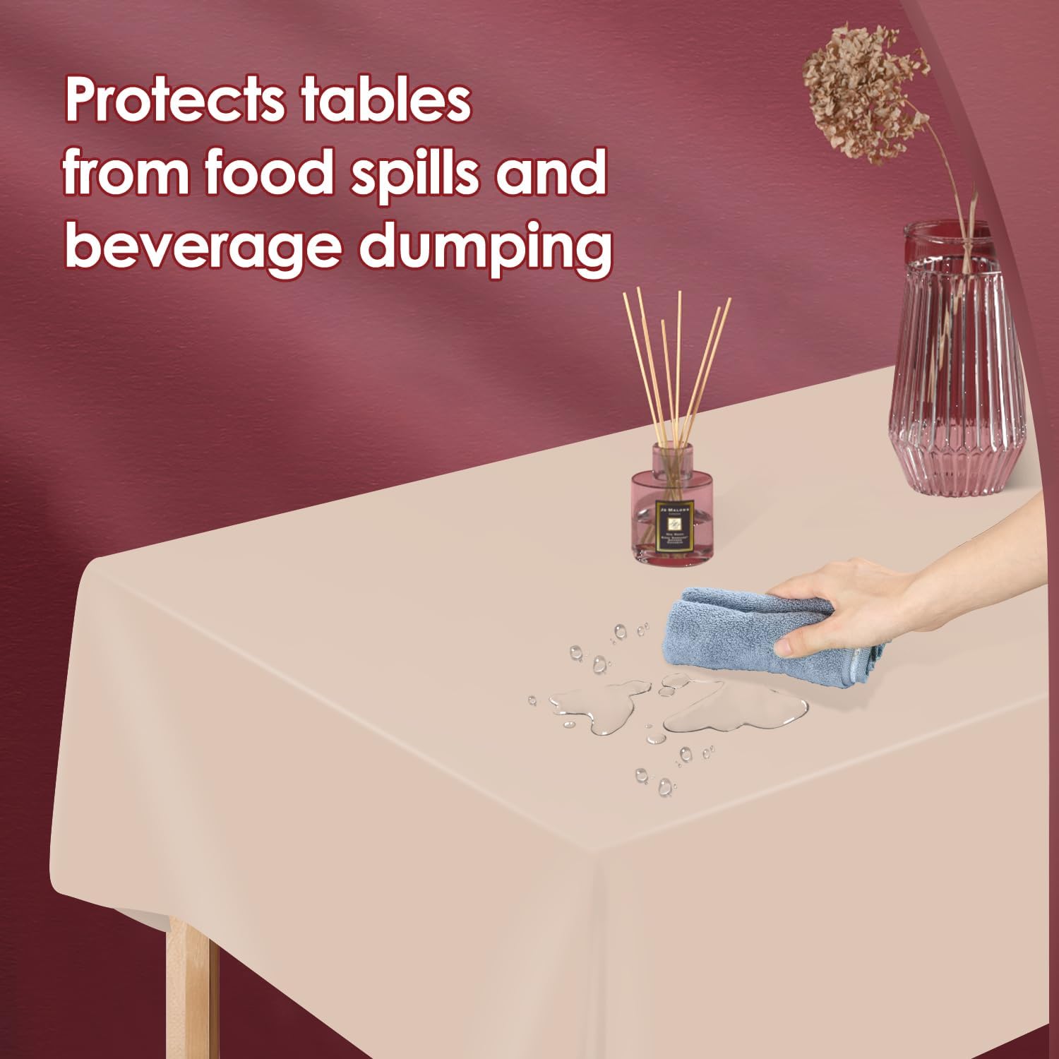 Beige 5 Pack 54 x 108 Inch Plastic Tablecloth Disposable Tablecloth for Rectangle Table, Party Plastic Table Cloth