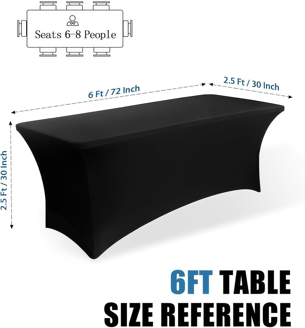 6FT Black Table Cloth - 8 Pack Fitted Stretch Rectangle Spandex Tablecloth, W...