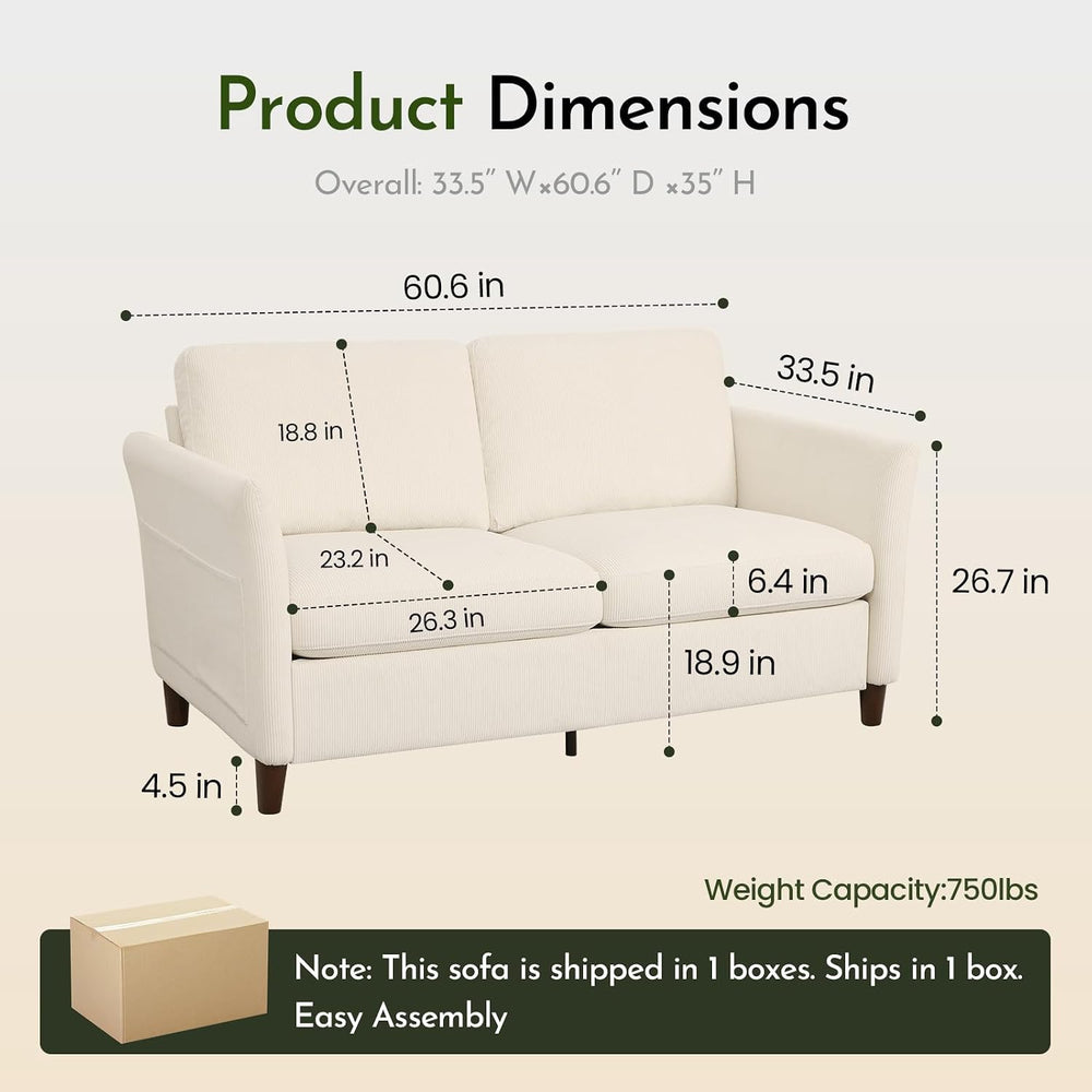 Valthie 61" Modern Corduroy Loveseat Sofa Couch,Beige | Mid Century Mode...
