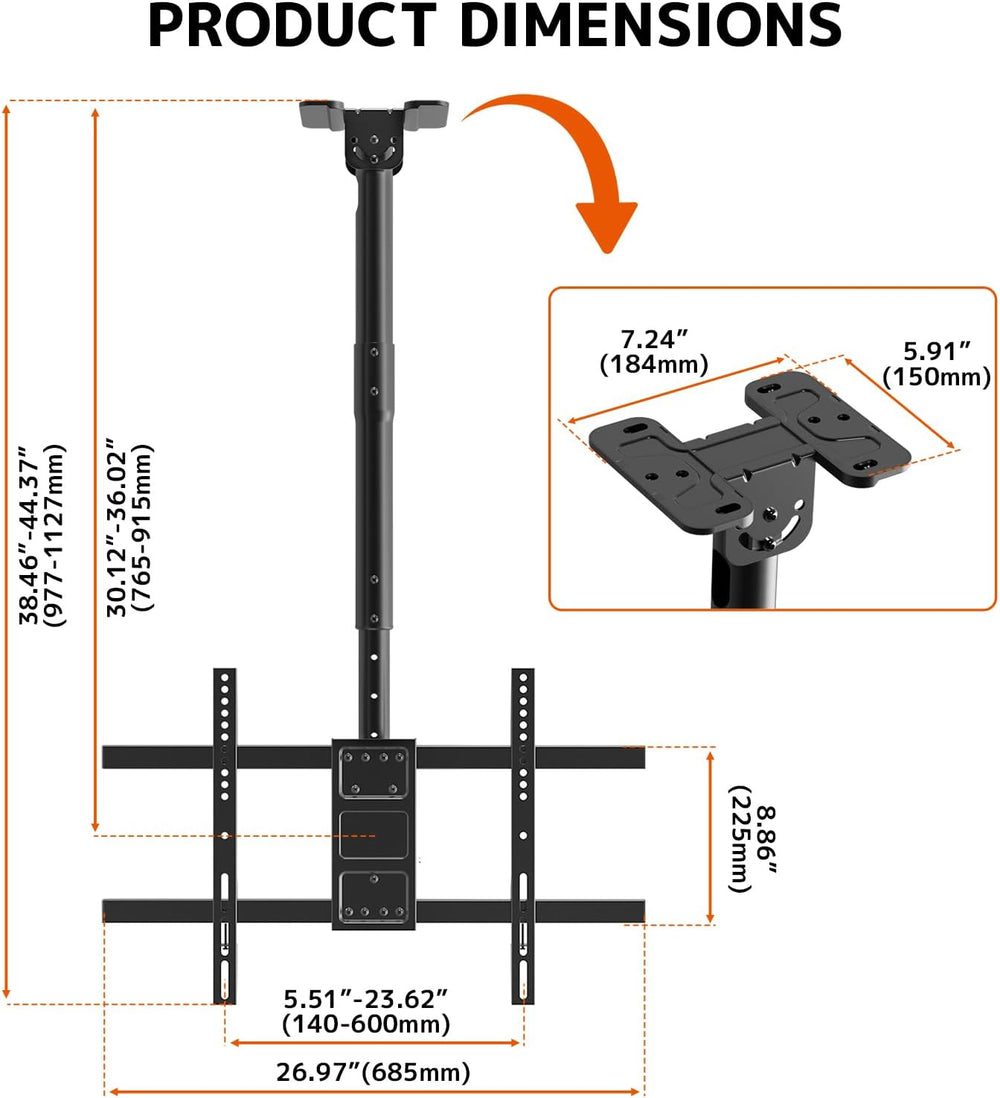 PUTORSEN Ceiling TV Mount for 43-86 Inch, Adjustable Full Motion Bracket | Su...