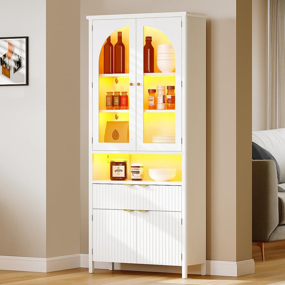 DWVO 72" Tall Kitchen Pantry Cabinet with LED Light, Fluted Storage Cabi...