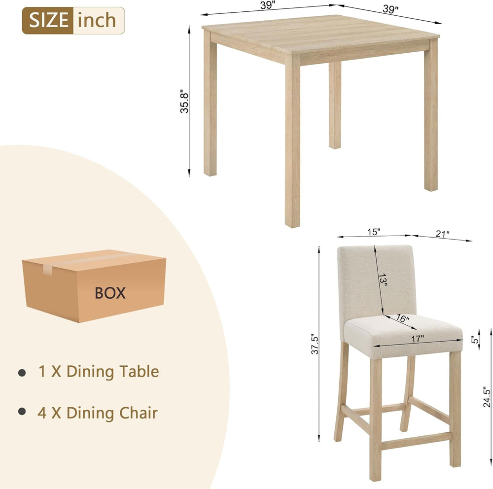 RuiSiSi 5-Piece Counter Height Dining Table Set, Square Dining Table White wi...