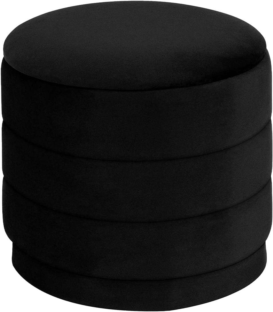 15" Round Velvet Storage Ottoman with Tray | Upholstered Folding Foot Re...