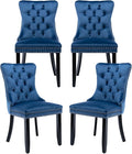 Blue Velvet Dining Chairs Set of 4, Tufted Upholstered Dining Room Chairs with Back Ring Pull, Nailhead Trim and Solid Wood Legs, Modern Dining Chairs for Dining Room, Kitchen(Blue)