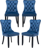 Blue Velvet Dining Chairs Set of 4, Tufted Upholstered Dining Room Chairs with Back Ring Pull, Nailhead Trim and Solid Wood Legs, Modern Dining Chairs for Dining Room, Kitchen(Blue)
