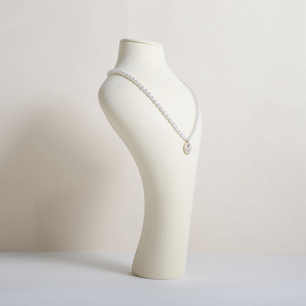 GemeShou Beige necklace hanger jewelry organizer, Velvet jewelry display stand necklace holder, jewelry mannequin bust for boutique store【Beige-Medium height 11.8 inch】