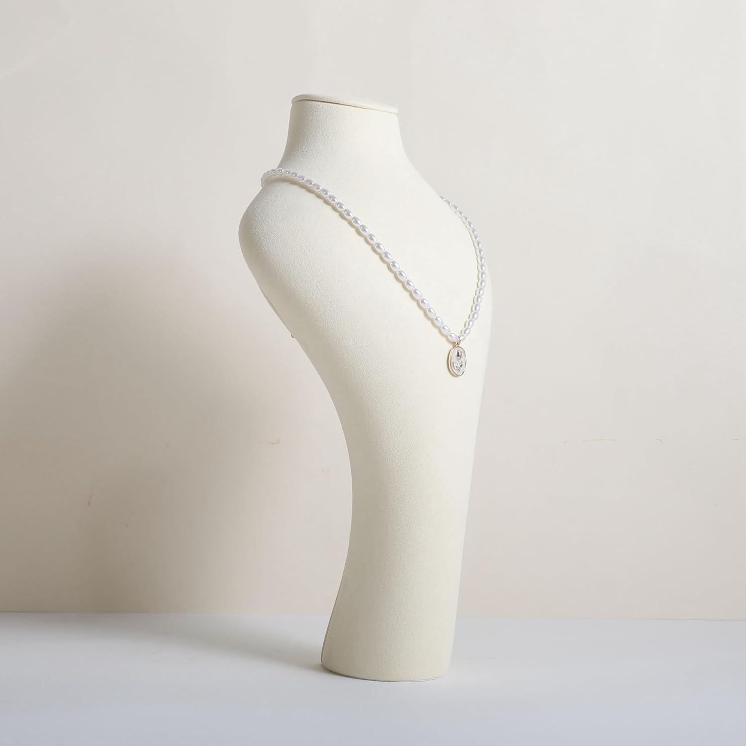 GemeShou Beige necklace hanger jewelry organizer, Velvet jewelry display stand necklace holder, jewelry mannequin bust for boutique store【Beige-Medium height 11.8 inch】