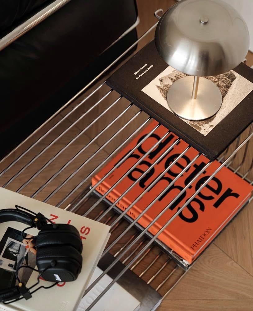 Stainless Steel Side Table,Square Geometry Retro Side Table Linear Metal End ...