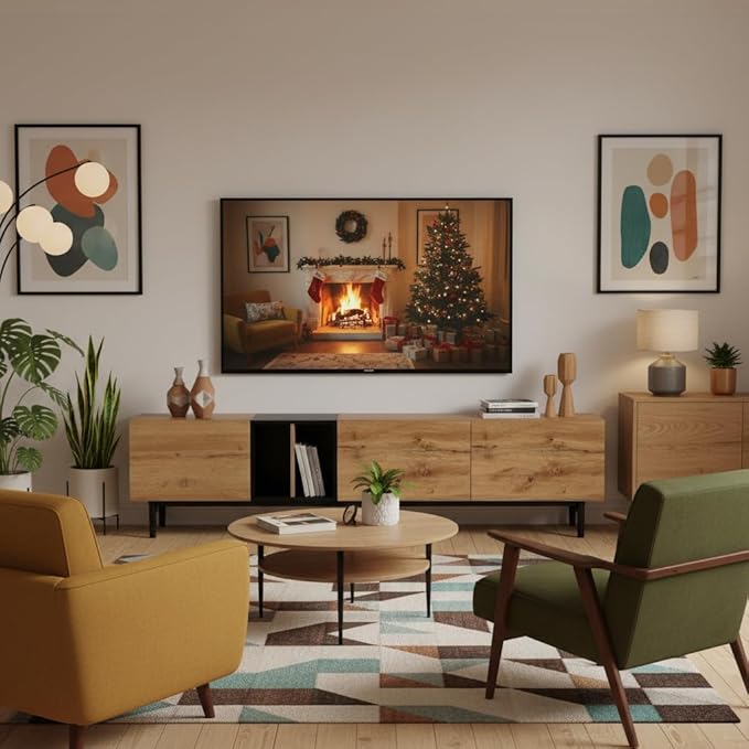 Modern 76.8" TV Stand for TVs Up to 80", Wooden Entertainment Center with 3 Cabinets & Open Shelves, Media Console with Storage for Living Room, Bedroom & Entertainment Spaces