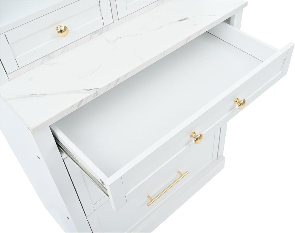 Modern 83.7inch High Kitchen Pantry, Freestanding Tall Kitchen Hutch with Fau...