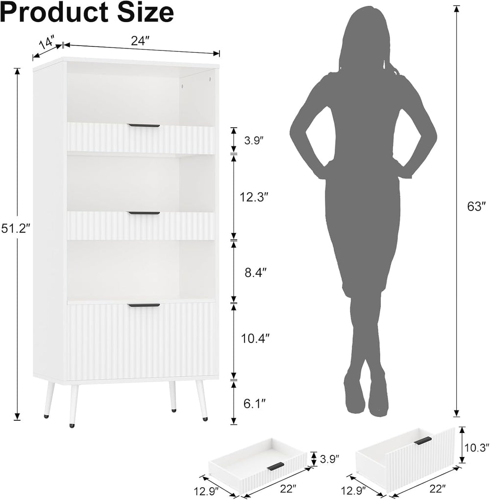 51" Tall Modern White Storage Cabinet, Freestanding Kitchen Pantry Cabin...