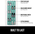 GORILLA GRIP Over the Door Shoe Organizer, 24 Large Breathable Mesh Pockets, Space Saving Hanging Storage Holder, Closet Rack Hanger Holds Up to 40 lbs, Hangs on Closets, Shoes, Accessories, Turquoise