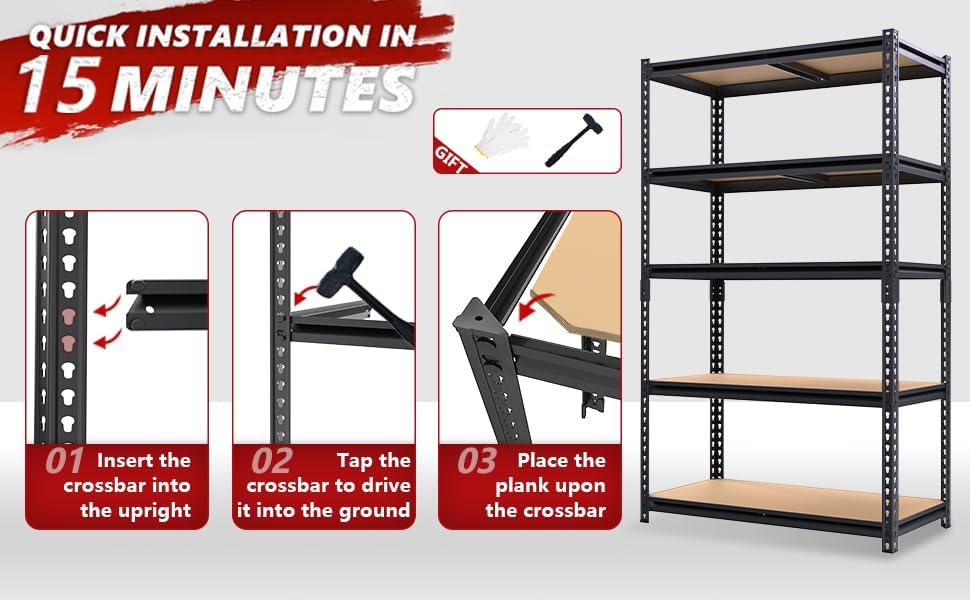72" H Storage Shelves,Storage Shelves Heavy Duty,2400LBS Metal Shelving Units,Adjustable Garage Shelving Heavy Duty for Garage Storage,Warehouse,16"x35.5"x72