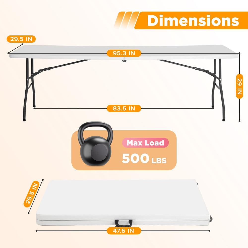 FDW | 8FT Folding Table | White | Portable Plastic Table | with Carry Handle ...