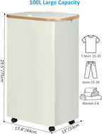 efluky Slim Laundry Basket with Wheels, Narrow Rolling Laundry Hamper with Lid and Removable Bag, Tall Aesthetic Dirty Clothes Hamper on Wheels for Laundry Room, Bedroom, Dorm and Bathroom, 100L Beige