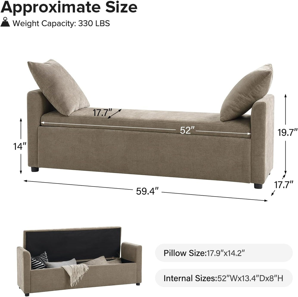 59.5" Modern Storage Ottoman Bedroom Bench, End of Bed Bench with Throw ...