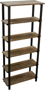 Pomona 6-Tier Bookcase – 70" Tall Solid Wood with Metal Frame Bookshelf – Durable Industrial Storage for Home Office, Living Room, or Bedroom by Alaterre Furniture (Brown Lacquer Finish)