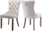 Velvet Dining Chairs Set of 2, Tufted Upholstered Dining Room Chairs with Back Ring Pull, Nailhead Trim and Solid Wood Legs, Modern Dining Chairs for Dining Room, Kitchen(Beige)