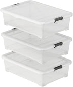 Morcte 50 Quart Clear Plastic Under Bed Storage Box, 3-Pack Under Bed Storage Containers on Wheels