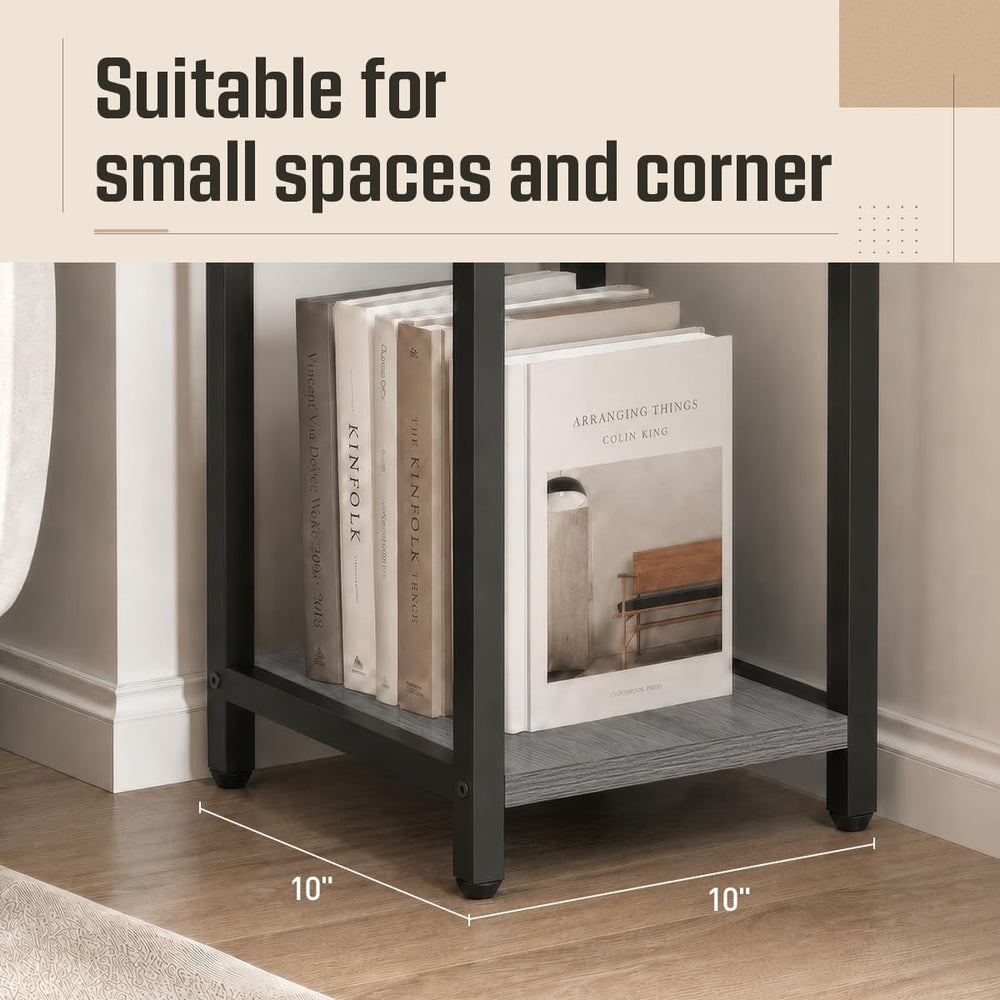 10" Wide Square Drink Table with Adjustable Feet - 2-Tier Small Side Tab...