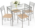 Giantex 5 Piece Dining Table Set, Kitchen Dining Set with Tempered Glass Table Top and 4 Chairs, Dinette Set for 4 for Breakfast Nook Dining Room Kitchen (Transparent)
