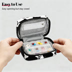Moon Cat Music Note Pattern Pill Organizer Travel Medicine Case with Zipper Daily Vitamin Storage Bag Portable 8 Slot Weekly Pill Box Supplement Holder for Home Office Gym Travel