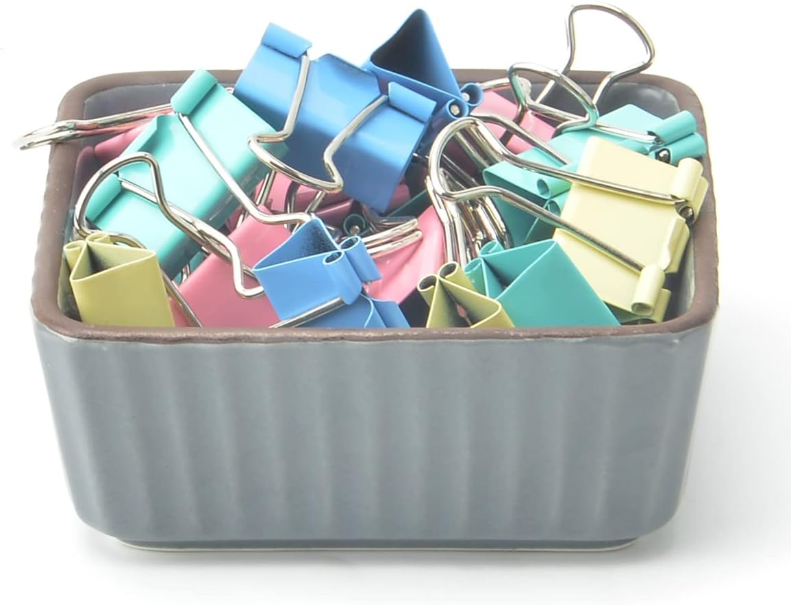 Ceramic Set 2, Square Dispenser/Organizer/Holder for Desk - Cute Office Binder Clip/Pin holders (Yellow)