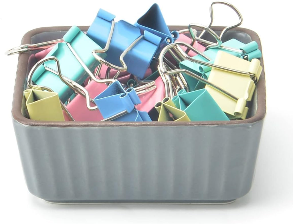 Ceramic Paper Clip Holder 2 PCS Set, Square Paper Clip Dispenser Organizer for Desk, Cute Office Binder Clip Holder Bobby Pin and Hair Clip Holder, Paper Clamp Holders Gift for Office, Dark Gray