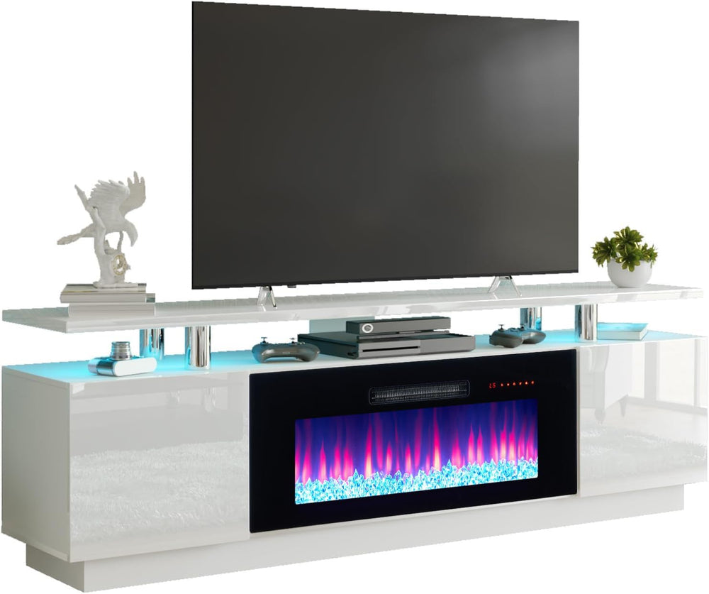 AMERLIFE 70" High-Gloss Fireplace TV Stand with 36" Electric Firepl...