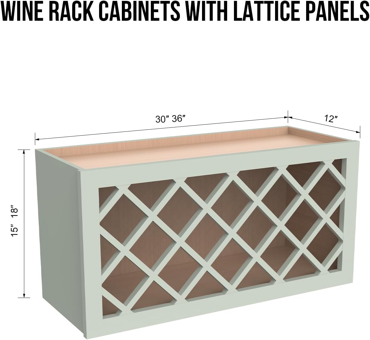 Solid Wood RTA Wine Bottle Rack Wall Cabinet with Lattice Panels Wine Holder Wine Storage Cabinet for Bar, Pantry, Wine Cellar Basement Countertop Mocha (Jade Green, 36”W × 12”D × 15”H)