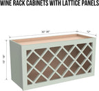 Solid Wood RTA Wine Bottle Rack Wall Cabinet with Lattice Panels - Wine Storage for Bar, Pantry, Cellar - Mocha (Jade Green, 36'W 12'D 18'H)