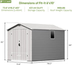 Patiowell 6x10FT Outdoor Storage Shed with Floor, Plastic Resin Garden Shed with Lockable Door, Windows, Weather-Resistant for Lawn Mower, Tool & Backyard Storage (Light Grey)