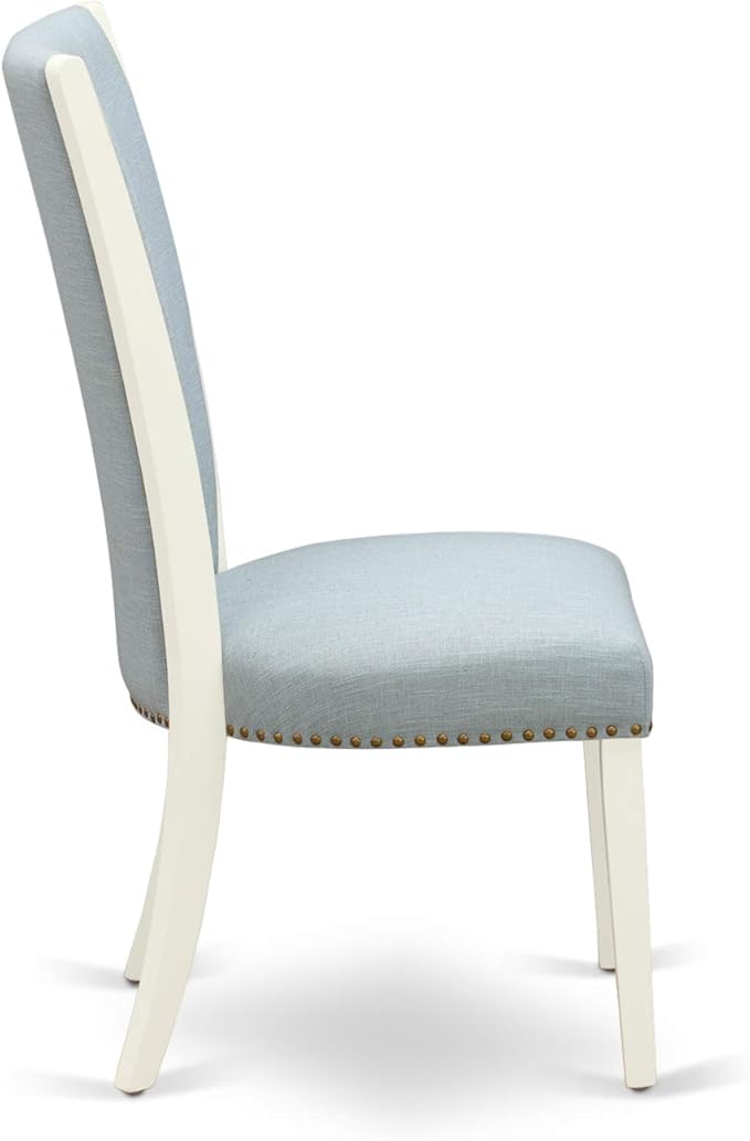 East West Furniture DOVE7-LWH-15 7 Piece Dinette Set Consist of a Rectangle Dining Room Table with Butterfly Leaf and 6 Baby Blue Linen Fabric Parson Dining Chairs, 42x78 Inch, Linen White