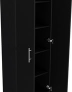23.6" D*11.9" W*66.8" H Freestanding Kitchen Pantry with 4 Shelves, Double Door, Rectangular Storage Cabinet, Traditional, for Living Room, Dining Room, Black