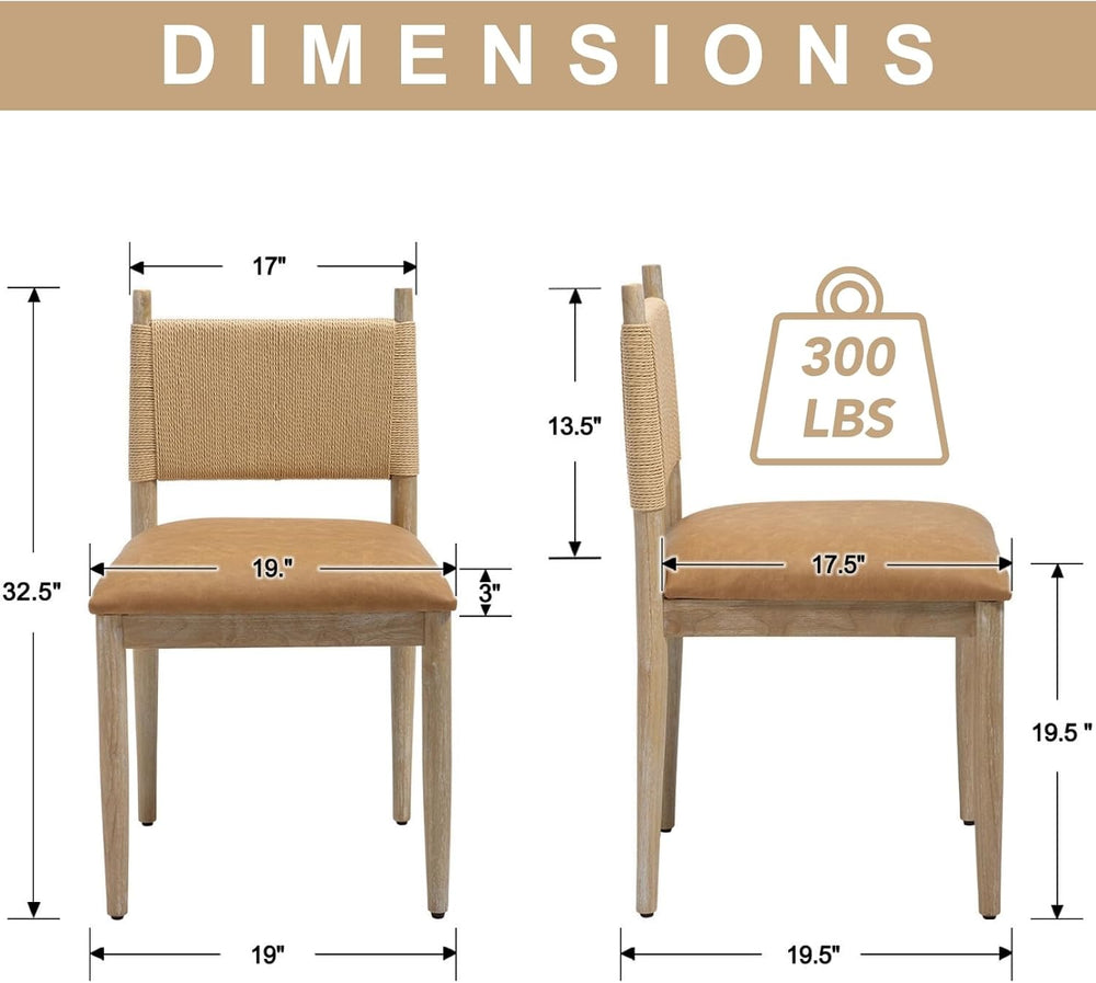 chairus Modern Coastal Woven Dining Chairs Set of 4, Brown Faux Leather