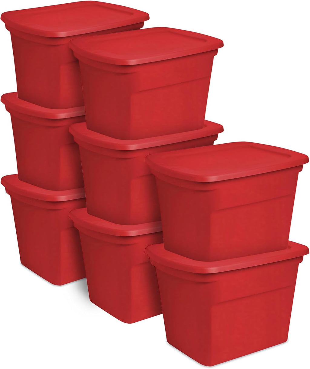 Sterilite Heavy Duty 18 Gallon Stacking Seasonal Storage Tote, Red (24 Pack)