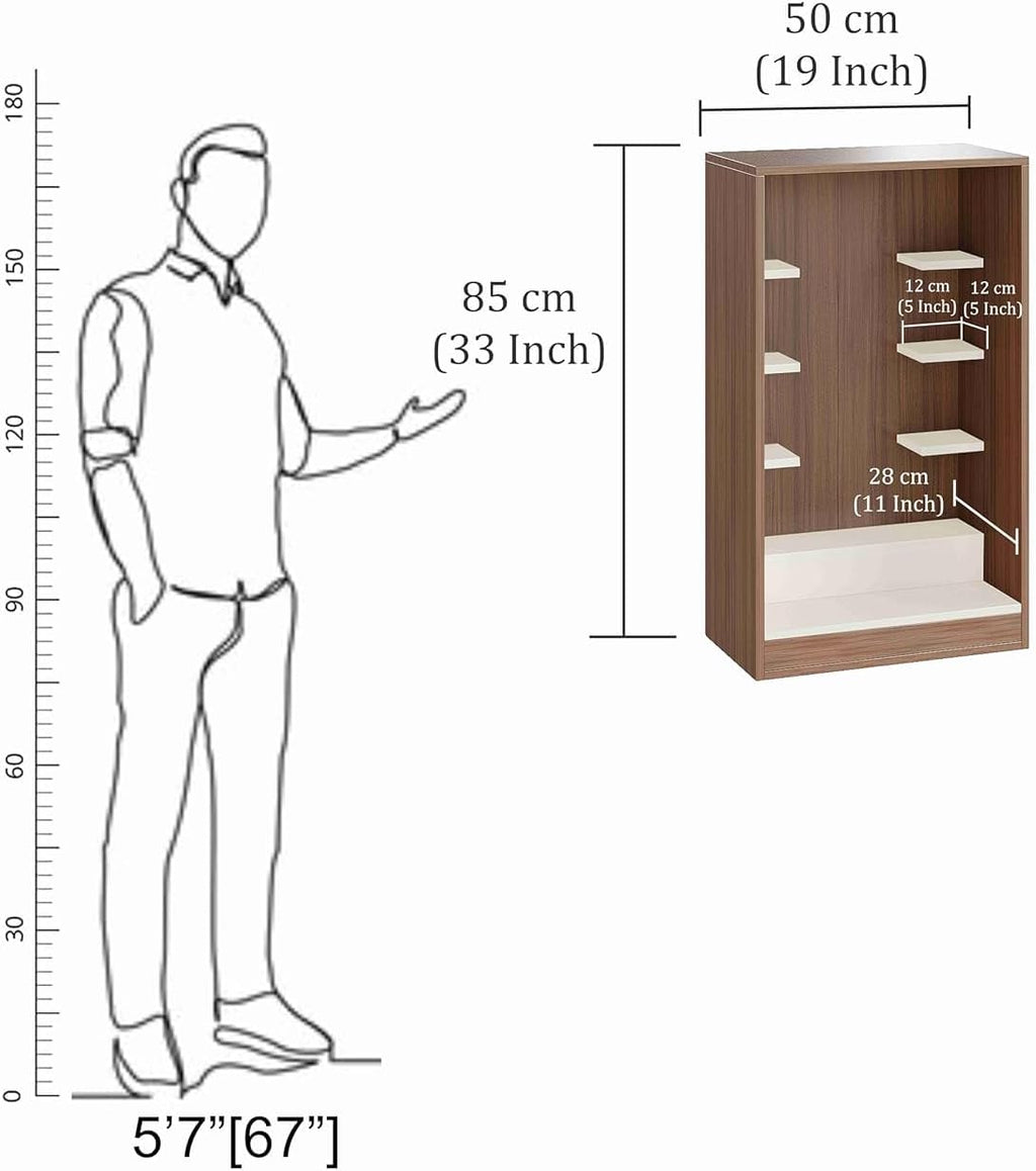Wall Mounted Wooden Pooja Mandir for Home | Compact Temple Unit with Shelves for Idols & Frames | Engineered Wood | 85x50x28 cm (Exotic Teak & White)