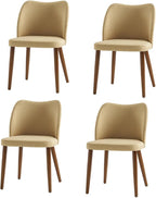 Dining Chairs Set of 4, Upholstered Kitchen Dining Room Chair Set Morden Accent Side Dinner Chair with Curved Padded Back Wood Legs for Restaurant/Cafe, Tan