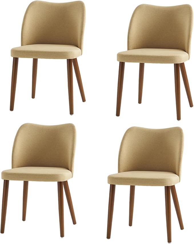 Dining Chairs Set of 4, Upholstered Kitchen Dining Room Chair Set Morden Accent Side Dinner Chair with Curved Padded Back Wood Legs for Restaurant/Cafe, Tan