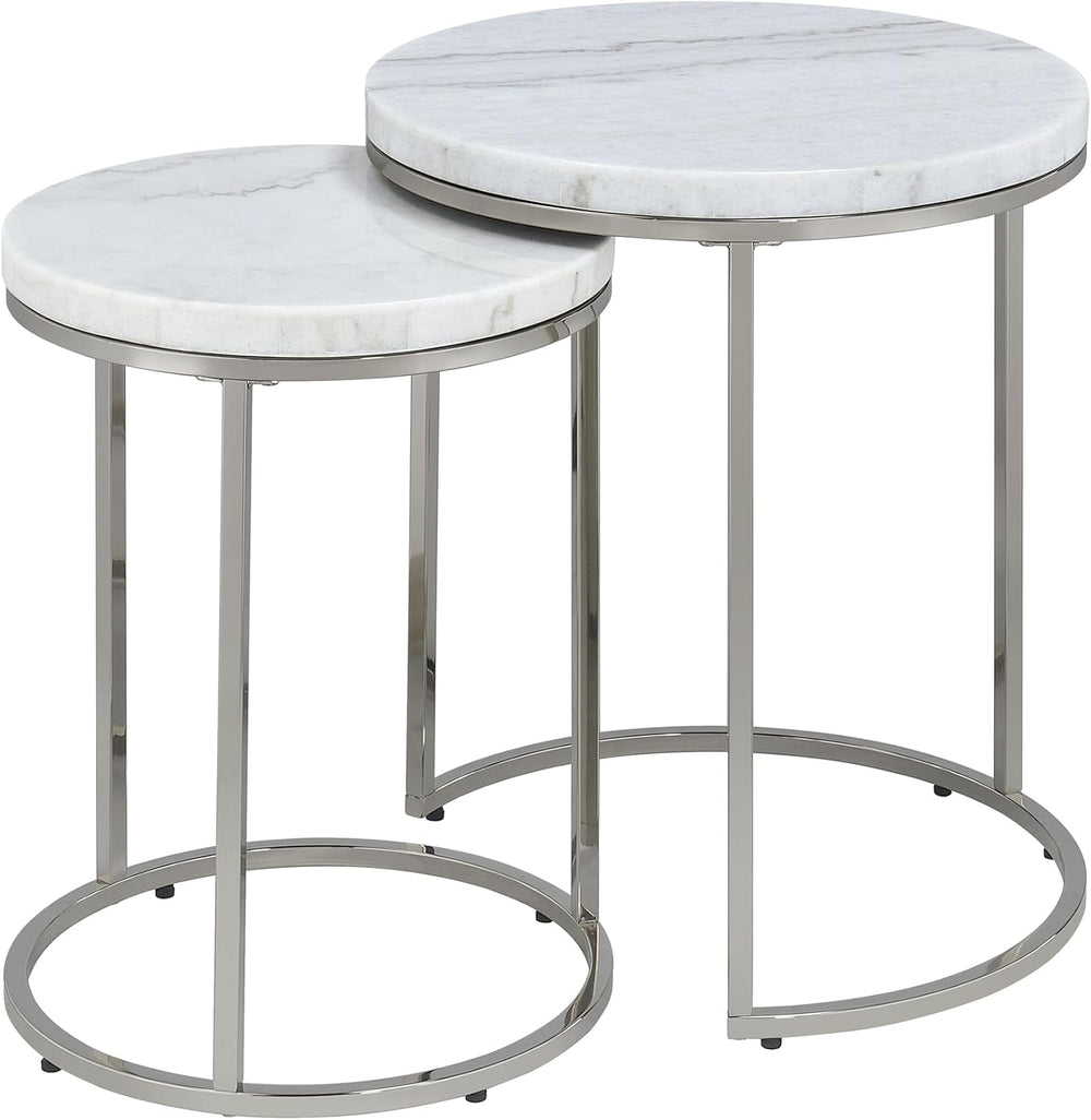 Acme Zaidee 20" Nesting Table in White and Nickel (Set of 2)