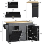 VVFLU 51.8" Kitchen Island Cart with Trash Can Storage, Kitchen Island on Wheels with Power Outlet & Drop Leaf, Rolling Kitchen Cart with Towel Rack & Spice Rack, Mobile Islands Table for Kitchen