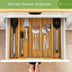 Purawood Kitchen Drawer Organizer, 2 Pack - Expandable Utensil Drawer Organizer for Kitchen, Cutlery Tray & Silverware Organizer, 3-5 Slots - Bamboo Organizer for Utensils & Flatware (Natural)